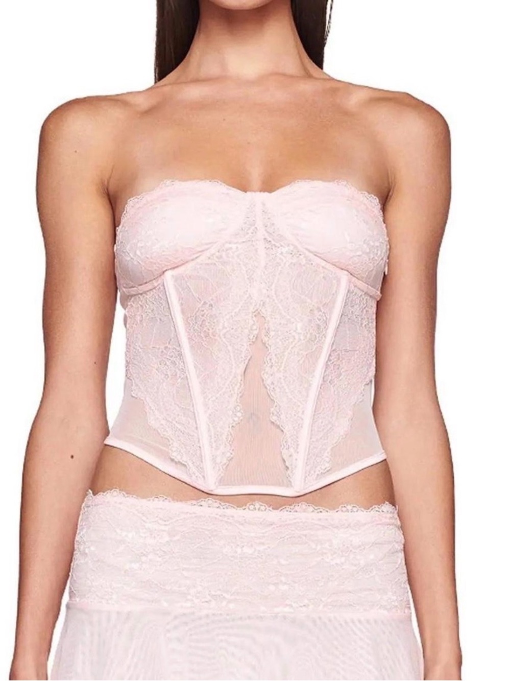 I am GIAStrapless Lace Bustier Corset Top - Light Pink